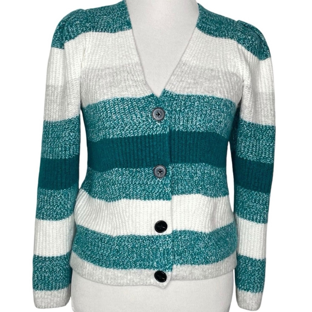 Vince Camuto Teal and Cream Striped Cardigan